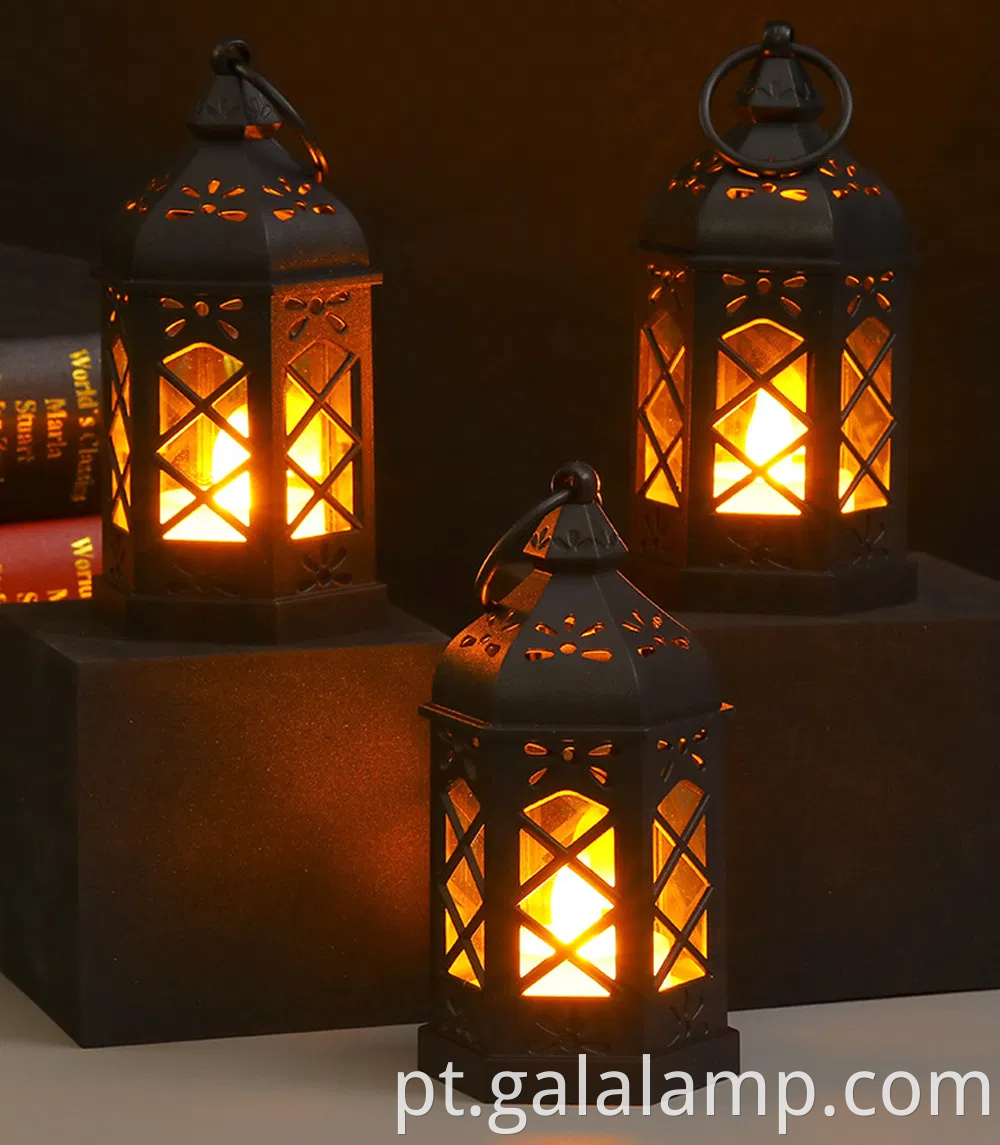 Lâmpada de vento retro mini hexagonal com luz LED branca quente